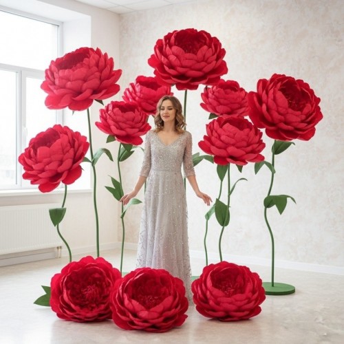 Аренда ростовых цветов из бумаги "Пионы красные"